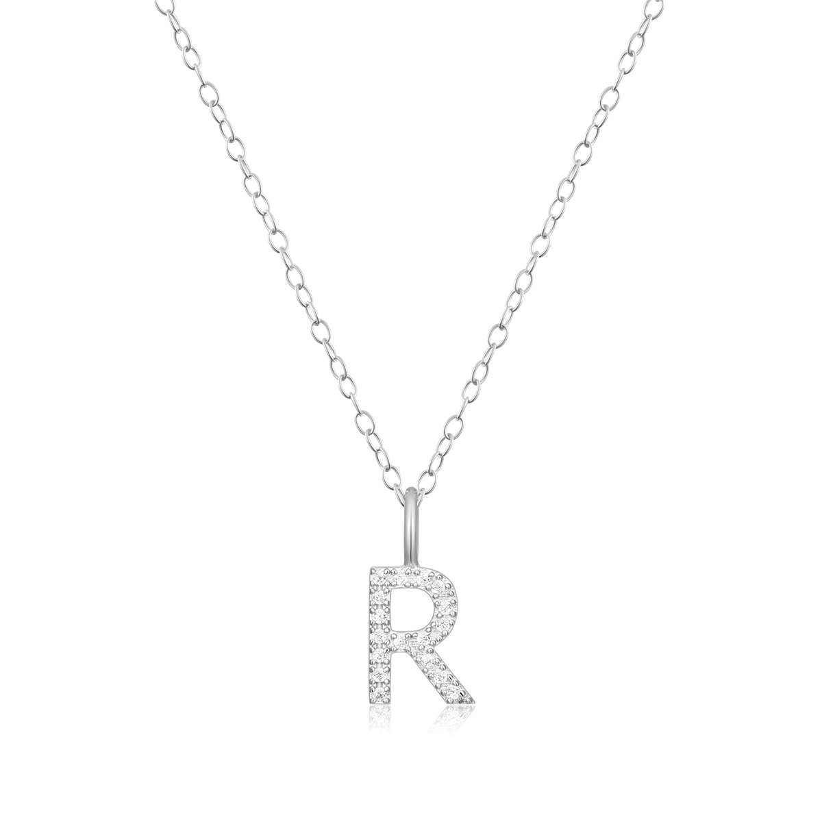 M by Monte Luna Lab-Grown Diamond Accent Initial R Pendant in Rhodium Plated Sterling Silver