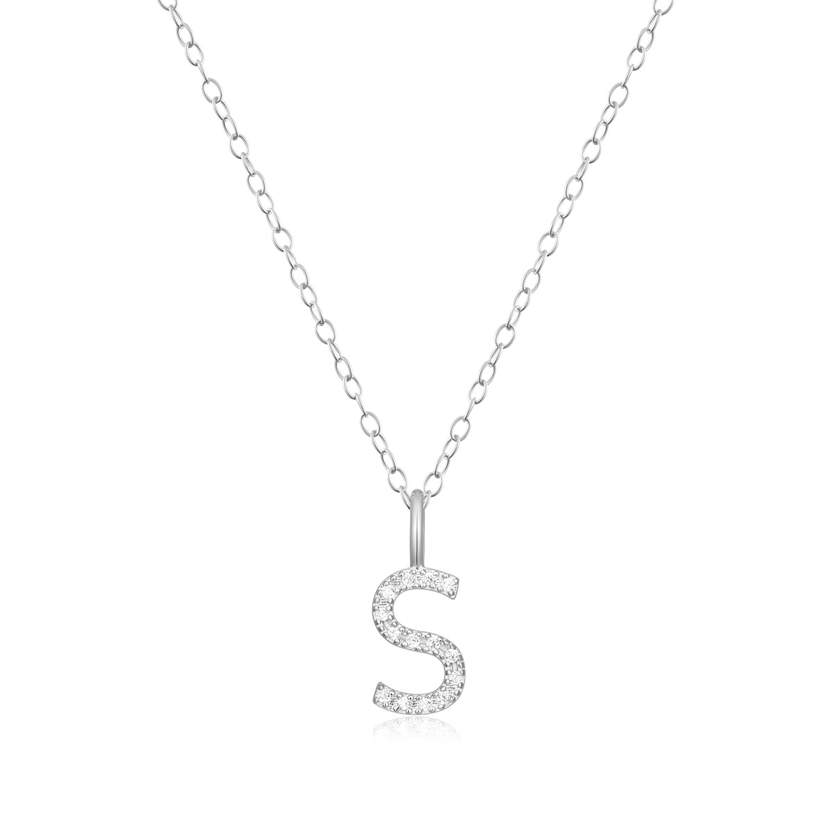 M by Monte Luna Lab-Grown Diamond Accent Initial S Pendant in Rhodium Plated Sterling Silver