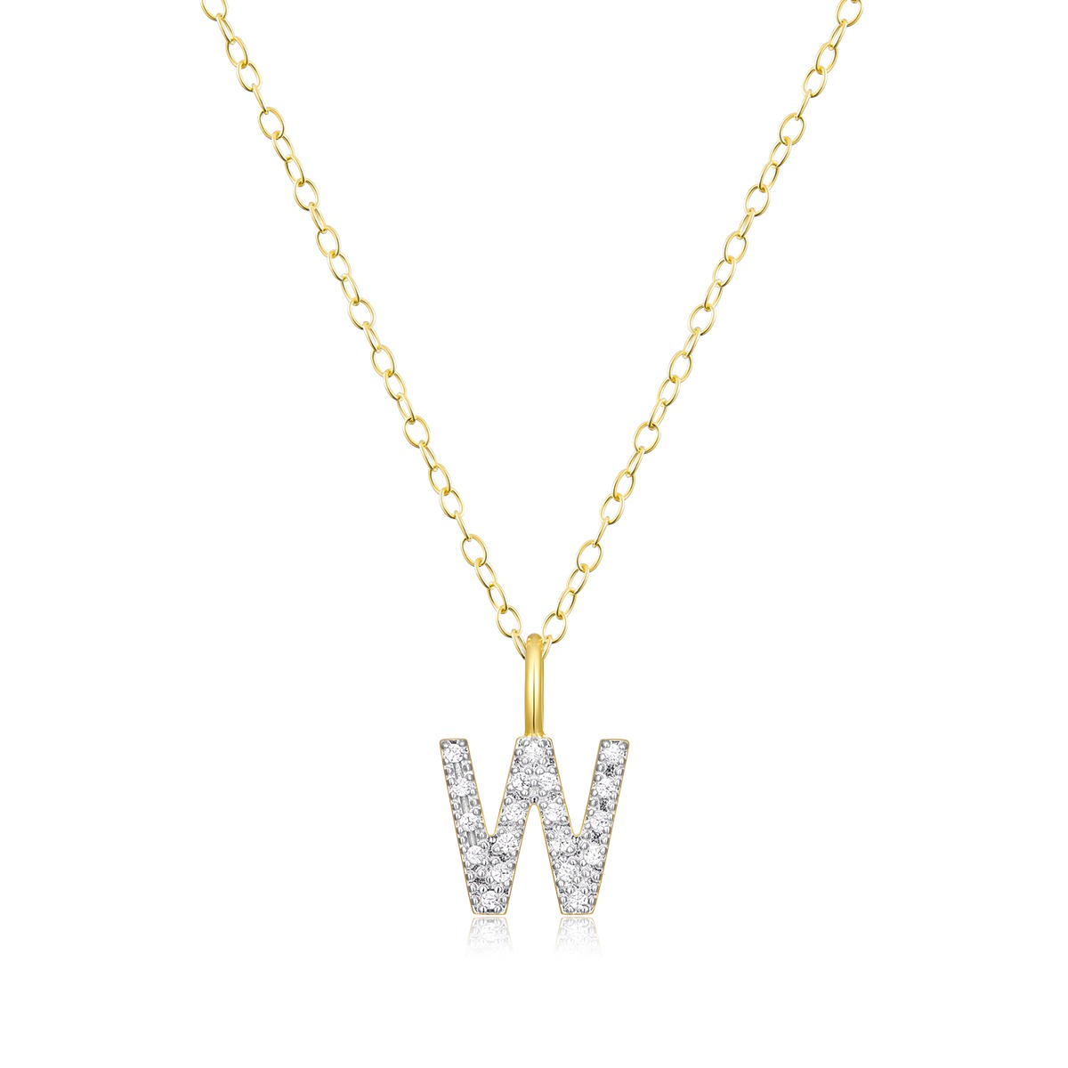 M by Monte Luna Lab-Grown Diamond Accent Initial W Pendant in 14K Yellow Gold Plated Sterling Silver