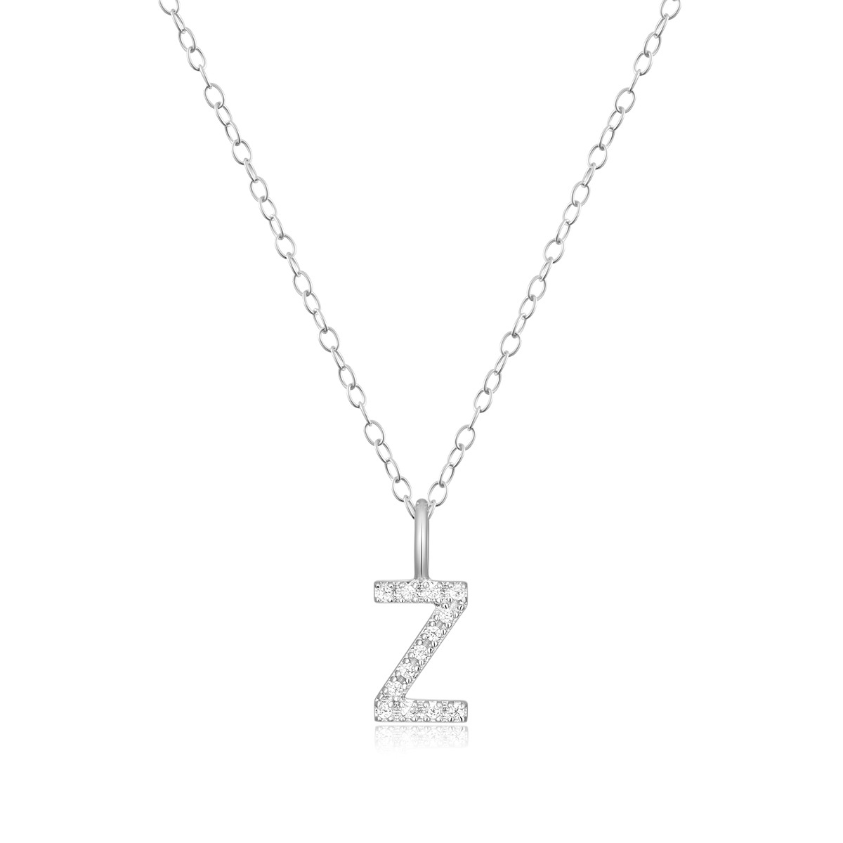 M by Monte Luna Lab-Grown Diamond Accent Initial Z Pendant in Rhodium Plated Sterling Silver