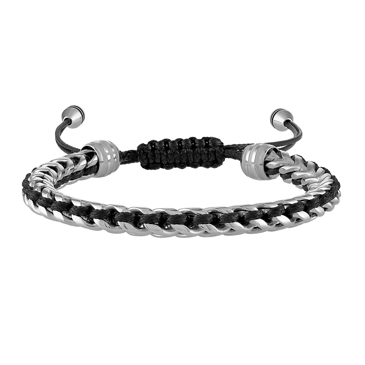 Bulova men's bolo bracelet in stainless steel with black woven cord