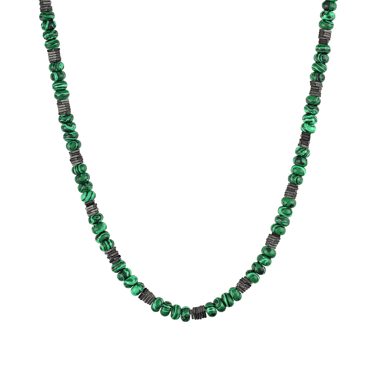 Bulova Men's Malachite & Hematite Bead Necklace in 14K Gold-Plated Sterling Silver
