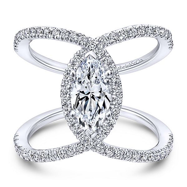 Gabriel & Co. .50 ct. Marquise Halo Semi-Mount Diamond Bypass Designed Engagement Ring in 14K White Gold - ER12644M4W44JJ 