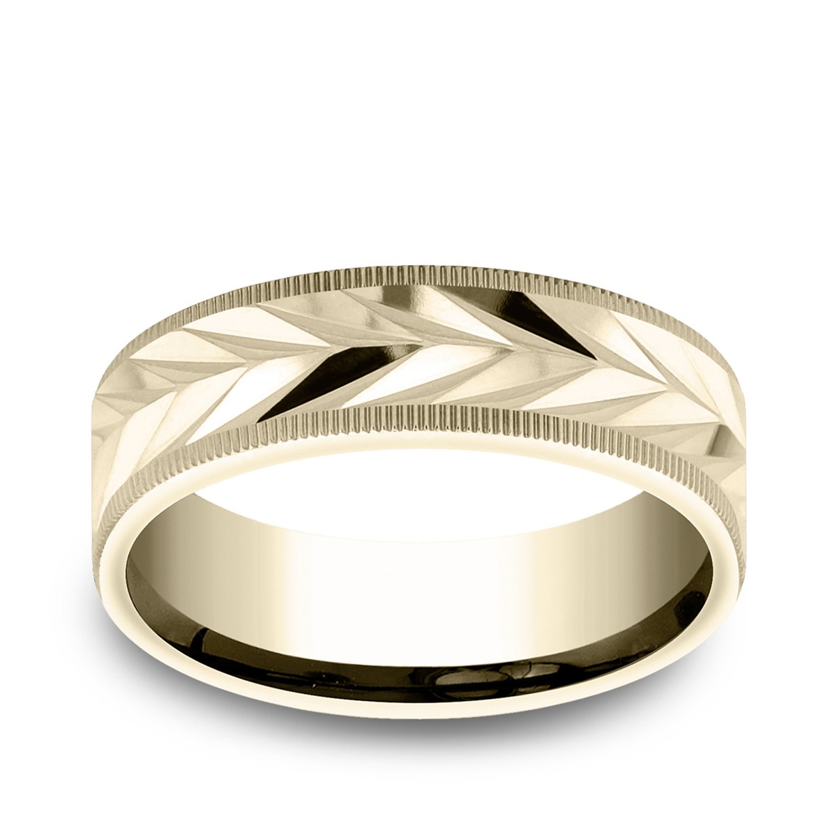 Benchmark Men's 7mm Milgrain Edge Carved Wedding Ring in 14K Yellow Gold
