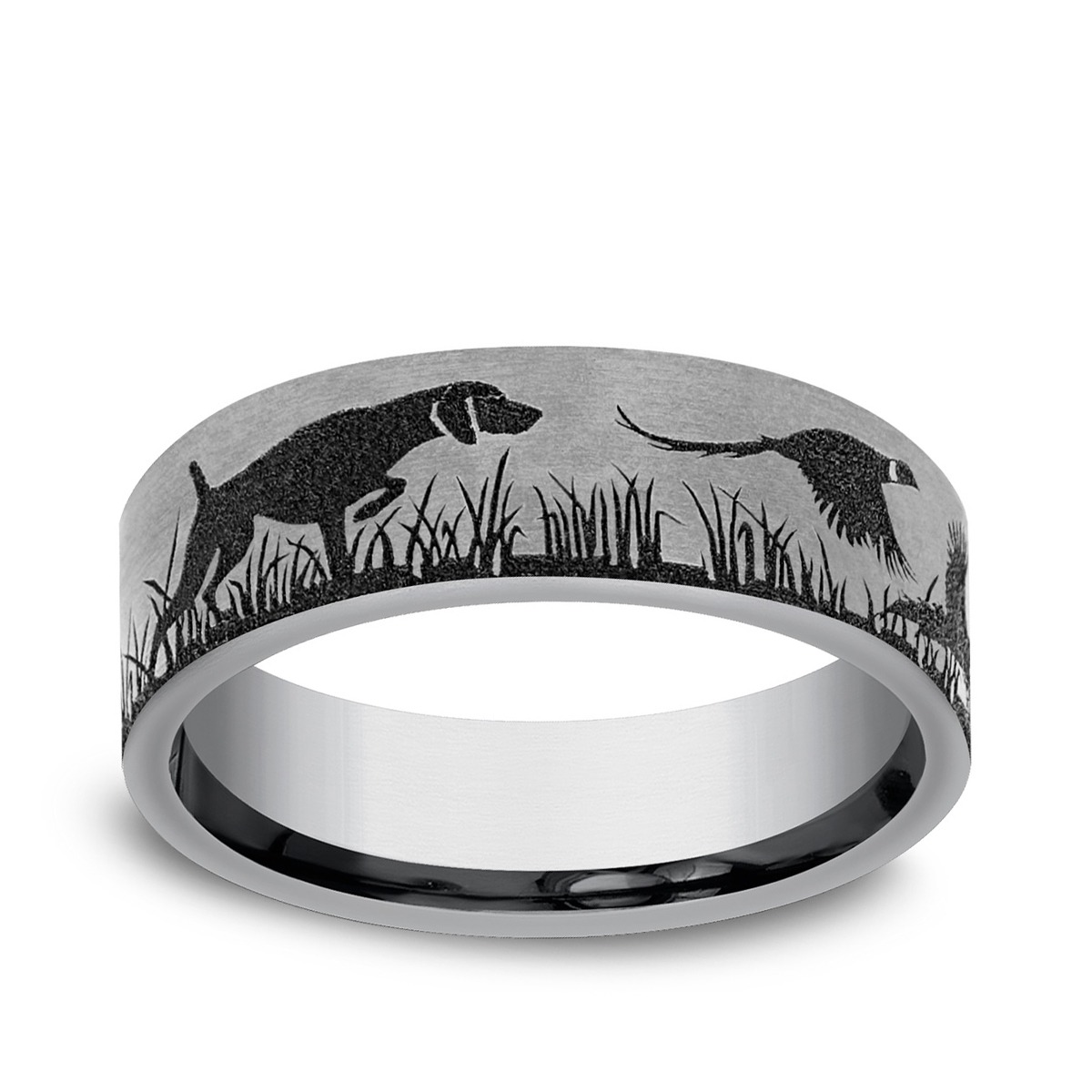 Benchmark Men's 7mm Pointer & Pheasant Design Wedding Ring in Tungsten
