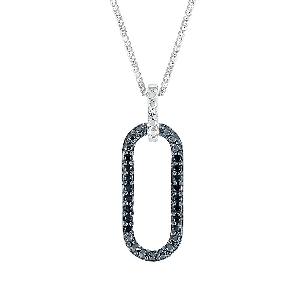 Treated Black Diamond Paperclip Pendant in Sterling Silver