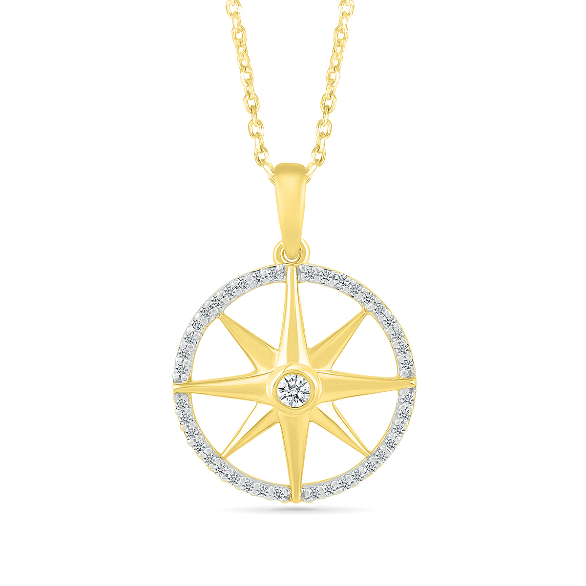 1/6 ct. tw. Diamond Starburst Circle Pendant in 10K Yellow Gold