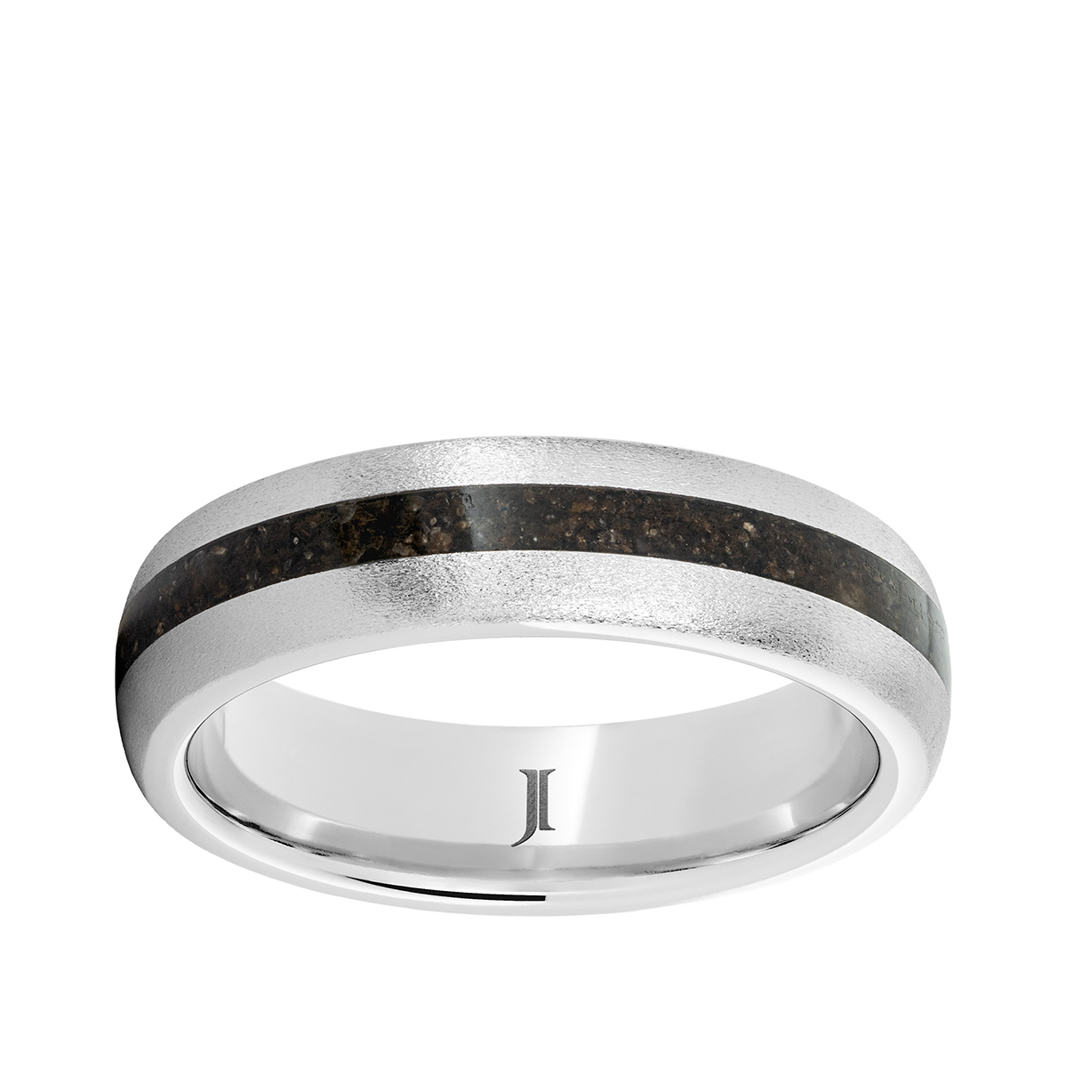 Men's 6mm Gray Dinosaur Bone Inlay Stone Finish Wedding Ring in Serinium