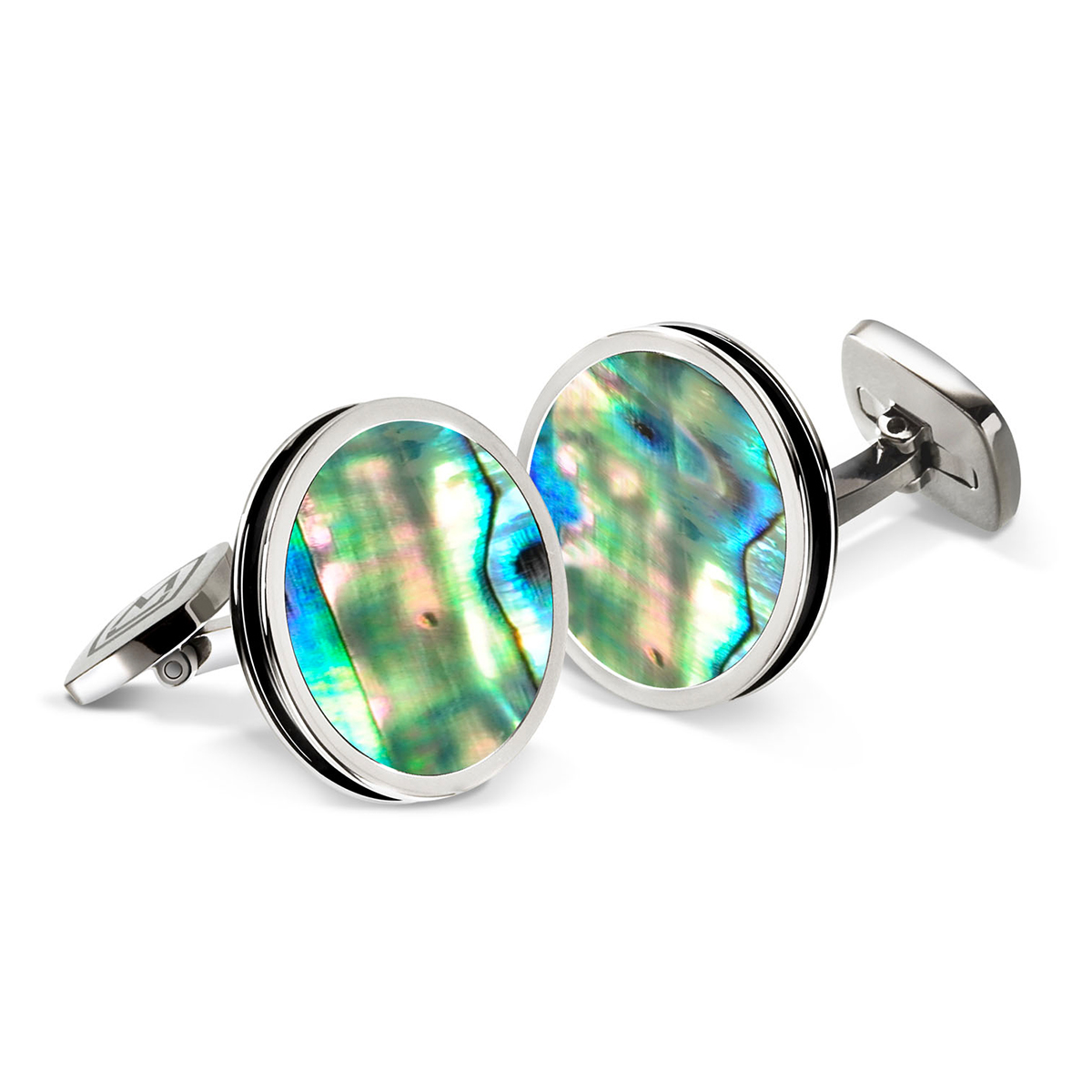 stainless steel abalone and mother of pearl cufflinks 